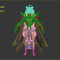 Game Movie Character Wearing Ornate Golden Blue Purple Costume With Crown And Shoulder Wings
