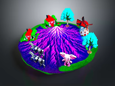 Colorful Commercial Display Model With Miniature Houses Trees And Animals 3d model