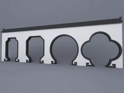 Traditional Chinese Entrance Gates with Various Shapes on White Wall and Black Tiled Roof Design 3d model