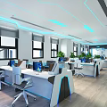 Modern Public Office Area Interior With Open Layout Ergonomic Chairs Green Plants And Screens