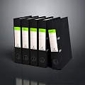 Black Office Folders with Green Labels Five in a Row Metal Rings for Document Organization 3d model