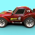 Red Racing Car Shaped Children's Chair With Number 6 Stripes On Blue Background