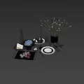 Stylish Black Golden Tableware Set with Wine Glasses Fruit Green Plants Cheese Vase Candle Holder