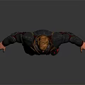 Game Movie Character Wearing Futuristic Gray And Red Armored Costume With Metallic Texture