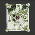 Ancient Architecture Courtyard Design with Towers Trees and Circular Ground Pattern 3d model