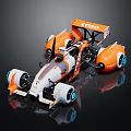 White and Orange Single Seater Racing Car With DASO Rear Wing And Blue Rimmed Wheels 3d model
