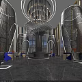 Modern Luxury Shop Front Desk With Curved Arch Lighting Decor Marble Countertop And Glass Partition