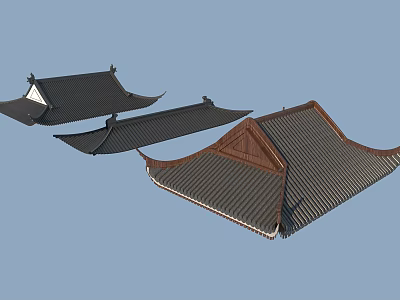 Traditional Architectural Roof Components Featuring Curved Eaves And Tile Roof Structures 3d model
