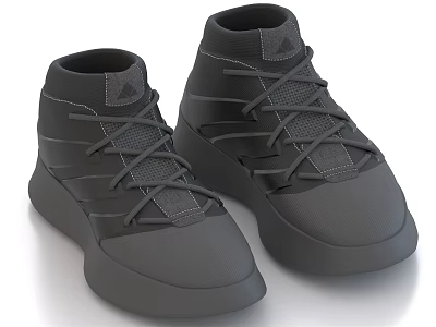 High Top Black Sneakers With Lace Up Design And Thick Sole Modern Style 3d model