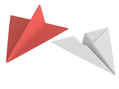 Two Red And White Simple Origami Paper Planes On White Background 3d model