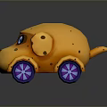 Yellow Dog Shaped Toy Car With Blue Eyes Brown Spots And Blue Wheels