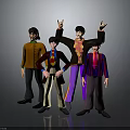 Cartoon Band Characters In Beatles Style With Different Costumes And Various Poses On Gray Background