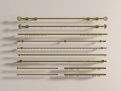 Golden Curtain Accessories With Various Design Curtain Rods For Home Decoration 3d model