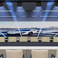 Conference Room With Neatly Arranged Chairs Large Projection Screen Stage Area Piano And Lighting Equipment