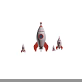 Cute White and Red Rocket Shaped Dolls in Various Sizes with Round Windows 3d model