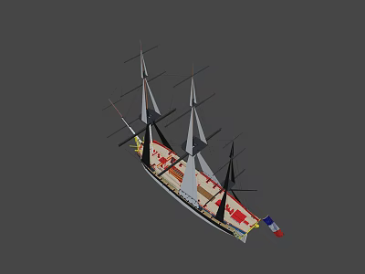 Detailed Sailboat Model With Tall Masts White Sails And Colorful Flag 3d model