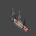 Detailed Sailboat Model With Tall Masts White Sails And Colorful Flag