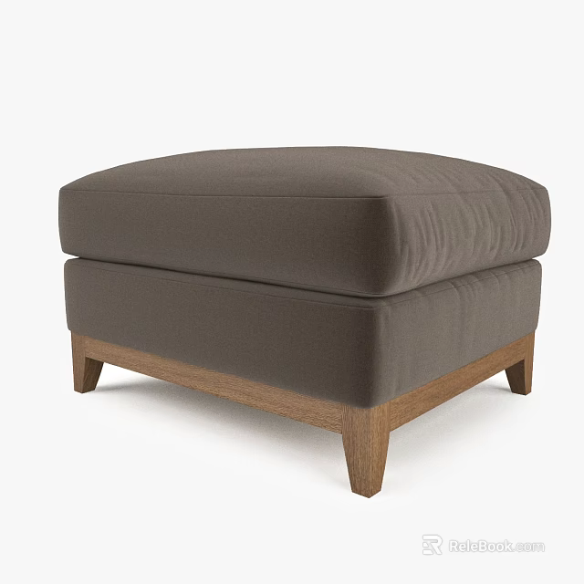 Modern Comfortable Ottoman With Dark Gray Upholstery And Sturdy Wooden Legs For Living Space 3d model 