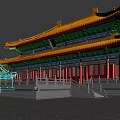Traditional Chinese Ancient Architecture Featuring Yellow Roof Red Pillars Green Decorations And Stone Platform Steps