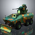 Military Armored Vehicle With Camouflage Paint Six Wheels Weapon System Front Bulldozer Blade