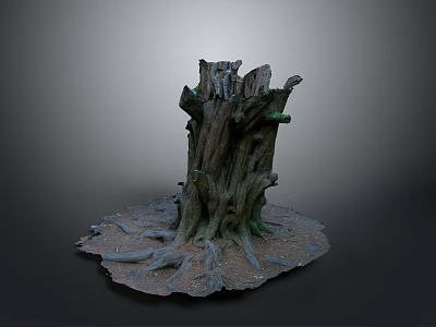 Rustic Natural Wooden Tree Stump With Exposed Roots And Textured Base 3d model