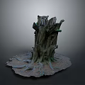 Rustic Natural Wooden Tree Stump With Exposed Roots And Textured Base