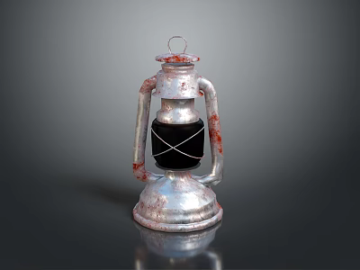 Vintage Kerosene Lamp With Rustic Metal Frame And Black Glass Shade 3d model
