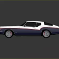 Classic Two Door Silver Car With Black Roof Blue Red Stripes And Chrome Wheels