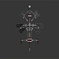 Mechanical Tower Structure With Multiple Orange Blades And Metal Support Frame