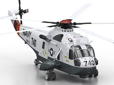 US Navy Helicopter Model 740 with White Gray Color and Propellers Design 3d model