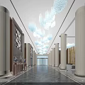 Luxurious Hotel Lobby Interior With Crystal Chandeliers Marble Floor Columns And Sofas
