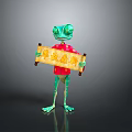 Green Frog With Large Eyes Wearing Red Clothing Holding Scroll On Reflective Background