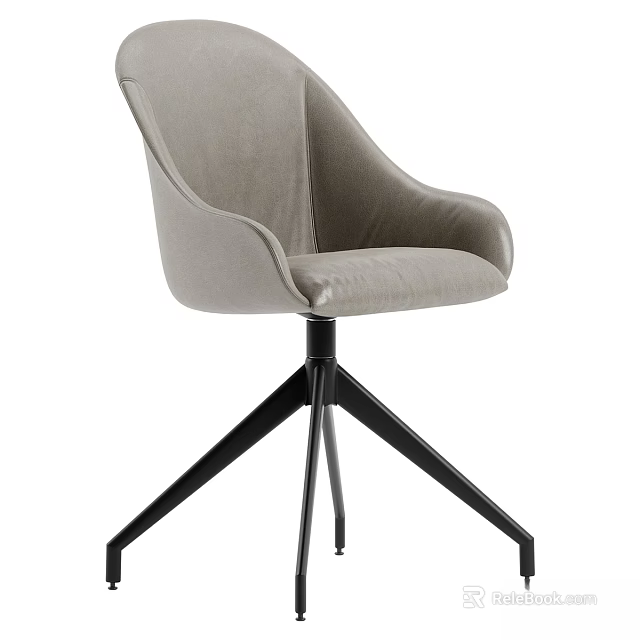 Modern Light Gray Upholstered Single Chair With Curved Backrest Armrests And Black Metal Tripod Base 3d model 