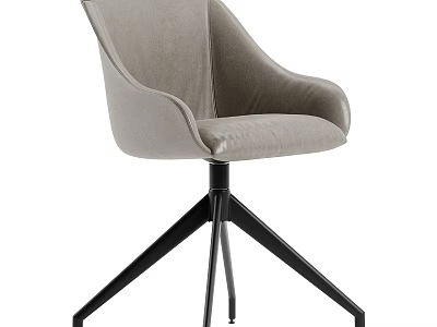 Modern Light Gray Upholstered Single Chair With Curved Backrest Armrests And Black Metal Tripod Base 3d model