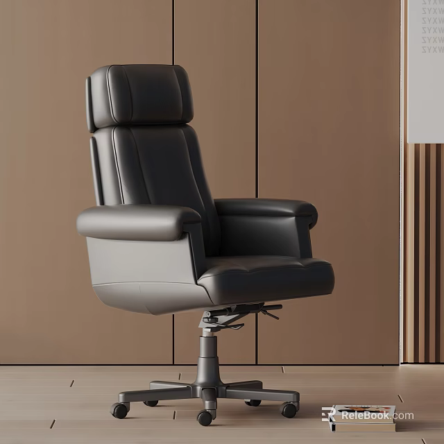 Black Leather Office Chair With High Backrest Ergonomic Design And Swivel Function 3d model