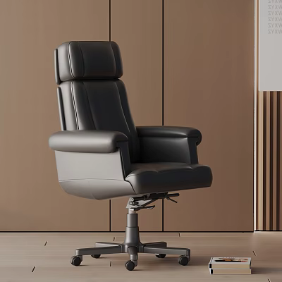 Black Leather Office Chair With High Backrest Ergonomic Design And Swivel Function 3d model