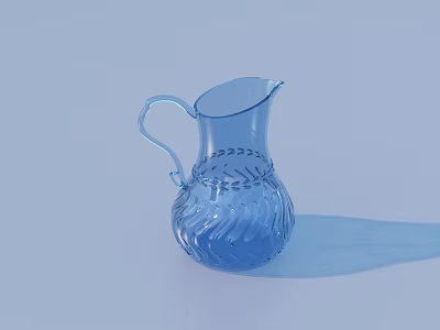 Elegant Blue Transparent Glass Pitcher With Decorative Pattern For Kitchen Use 3d model