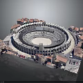 Historic Circular Roman Architecture with Arched Facades and Red Tiled Roofs Surrounded by Traditional Buildings