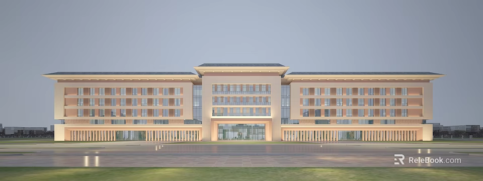 Modern School Building With Multi Story Design Large Windows And Central Entrance 3d model 