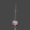 Red and White Yacht Parked On Trailer Featuring Masts Deck and Cabin