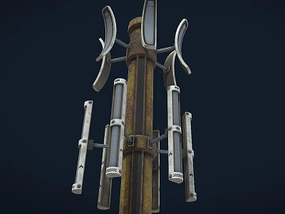 Road Facility With Multiple Light Arms On Metal Pole For Night Road Lighting 3d model