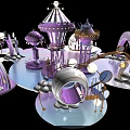 Festive Christmas Decoration Scene With Purple Carousel Arched Structures And Deer Ornament 3d model