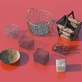 Assorted Round and Square Storage Baskets with Wire Mesh and Woven Designs for Home Organizing