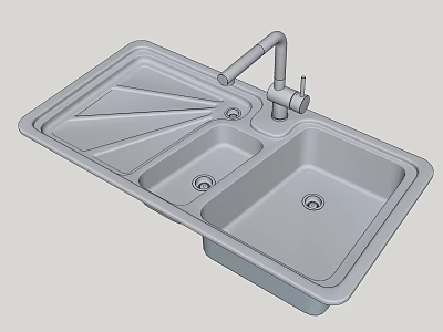 Modern Stainless Steel Kitchen Sink With Double Bowls And Faucet 3d model