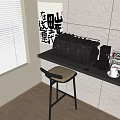 Coffee Making Tools With Espresso Machine Grinder And Cups On Gray Table Against Tile Wall