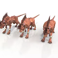 Three Brown Mythical Creatures With Spikes And Glowing Elements In 3D Render 3d model