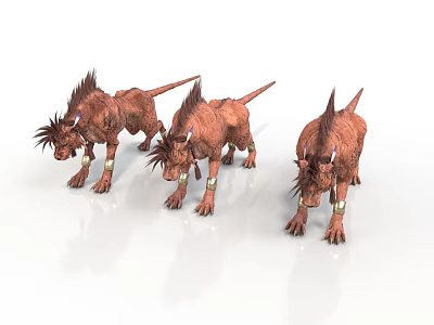 Fantasy Style Beast Characters Final Fantasy Red Beast Characters Fantasy Creatures with Spiny Hair Metal Foot Ring Archer Three Beast Characters 3d model