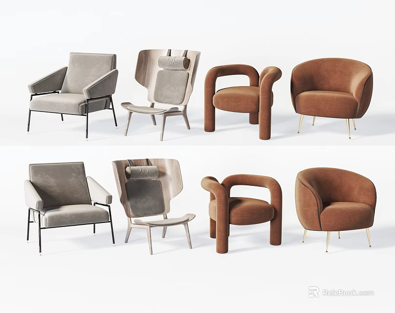 Modern Single Sofa Collection With Various Styles Sleek Armrest And Neutral Tones Design 3d model