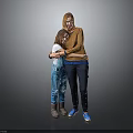 A Woman Hugging Her Child In Blue Overalls Against Gray Background