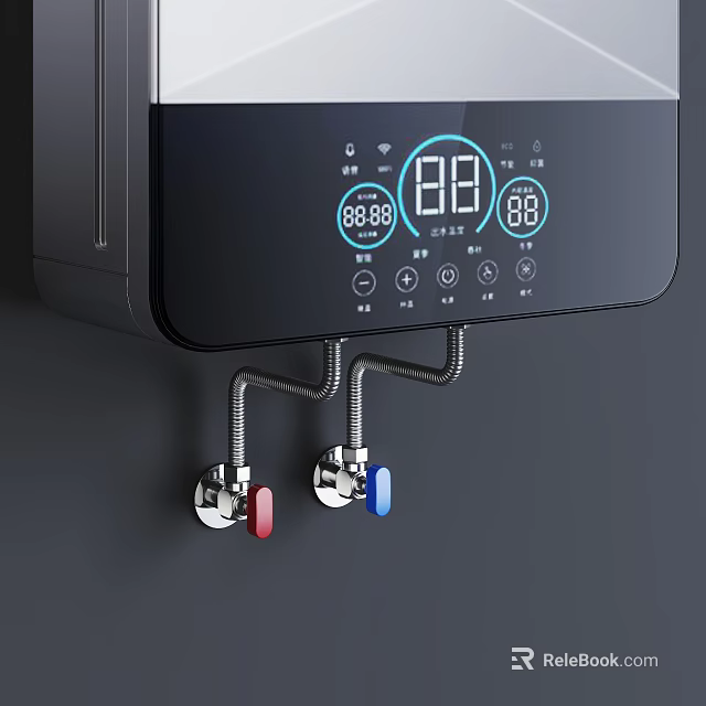 Red and Blue Hot Cold Water Faucets with Electric Heater Digital Display Numbers 3d model 